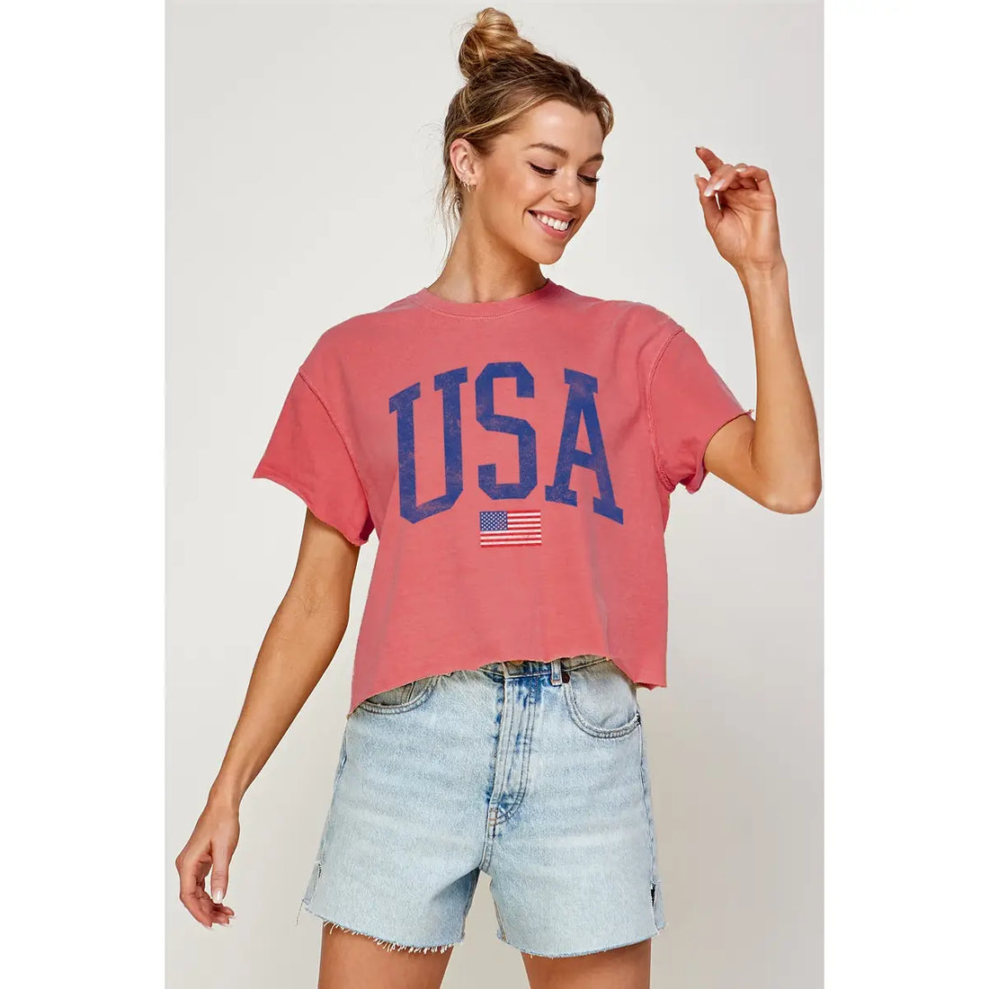 Vintage Red Usa Crop
