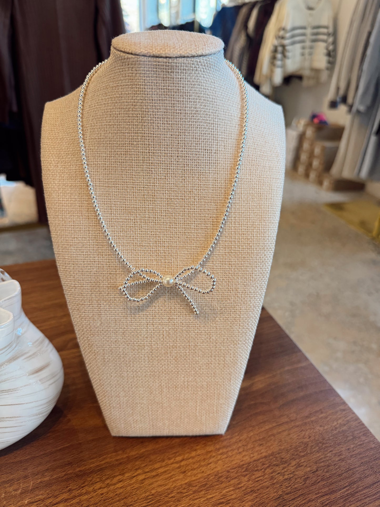 Silver Bow Necklace