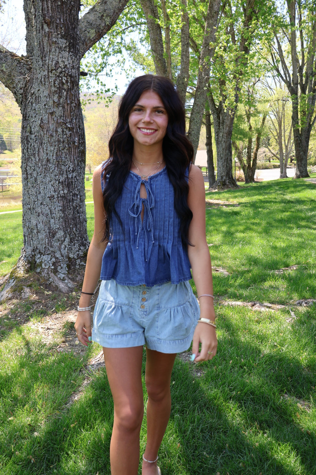 Morgan Denim Tie Top