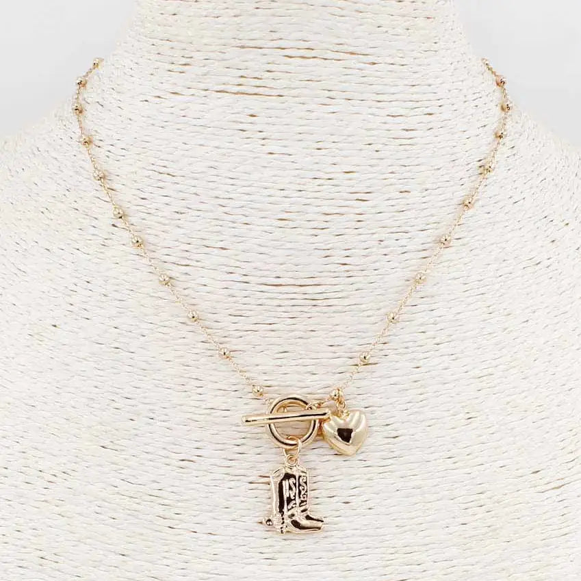 Gold Chain with Gold Cowboy Boot and Heart