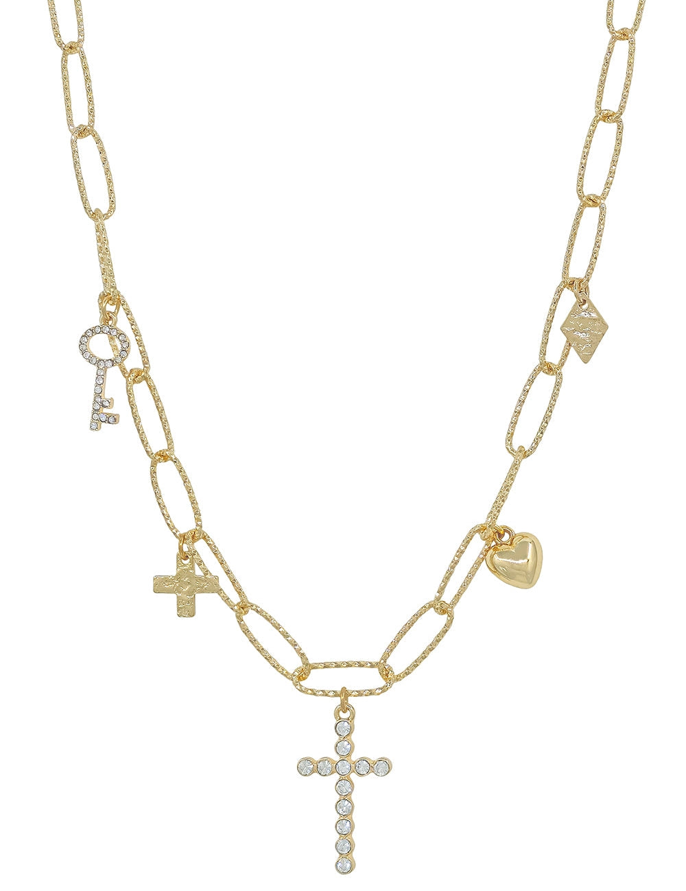 Cross, Bow, Key Charm Necklace