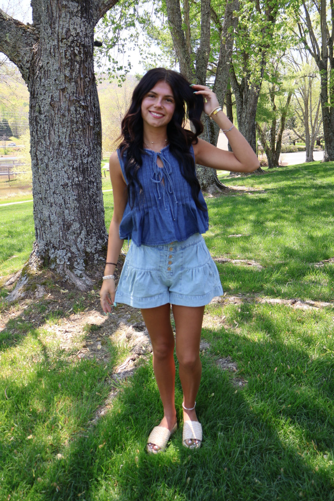 Morgan Denim Tie Top