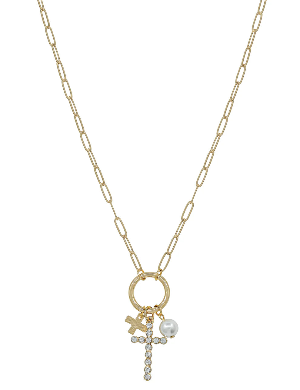 Gold Chain with Cross and Pearls Clip Charm