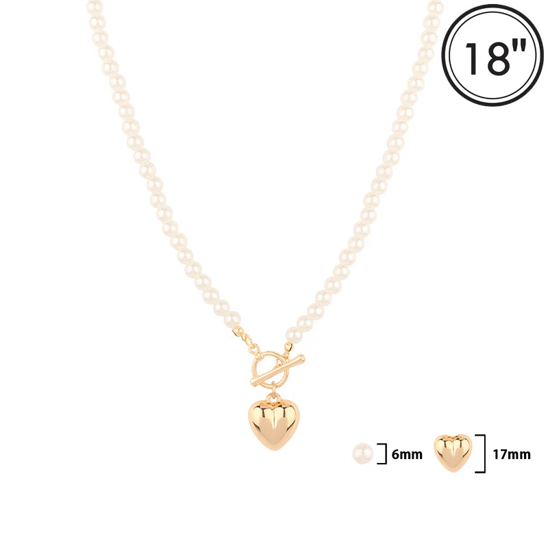 Pearl Beaded with Gold Puffy Heart