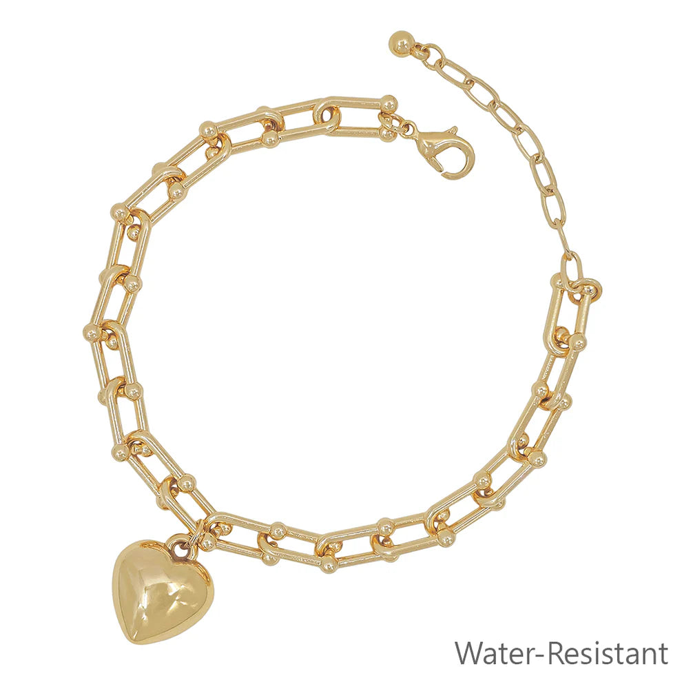Water Resistant Chain with Puffy Heart Charm