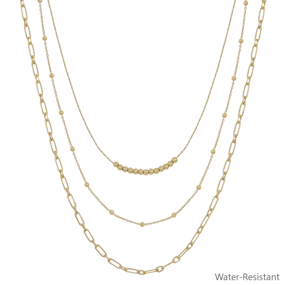 Water Resistant Triple Layered Gold Thin Dotted Chain