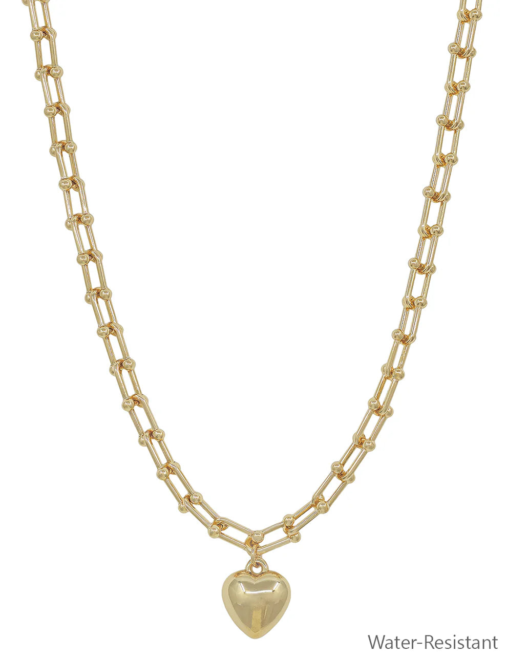Water Resistant Gold Chain with Puffy Heart