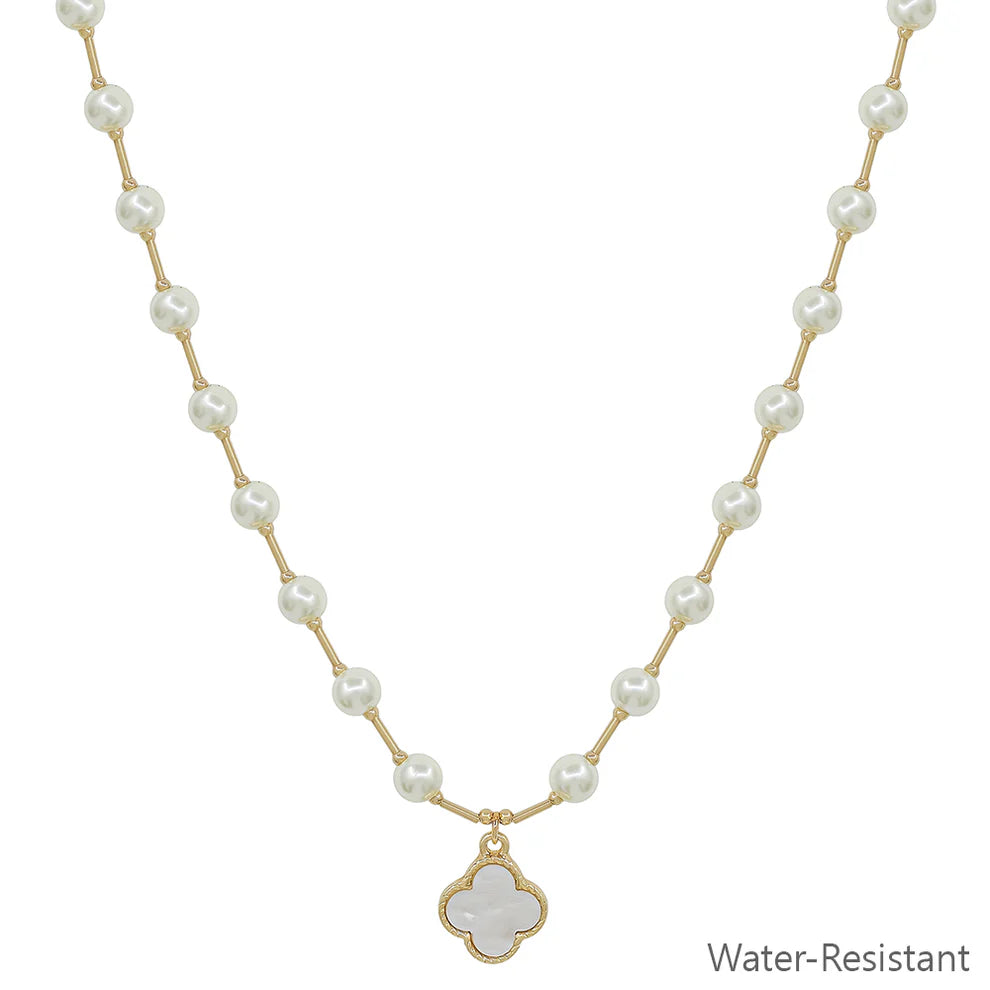 Water Resistant 6MM Pearl Beaded Chain with Clover