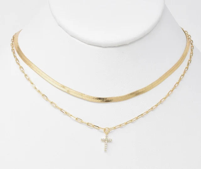 Gold Snake Chain with Crystal Cross