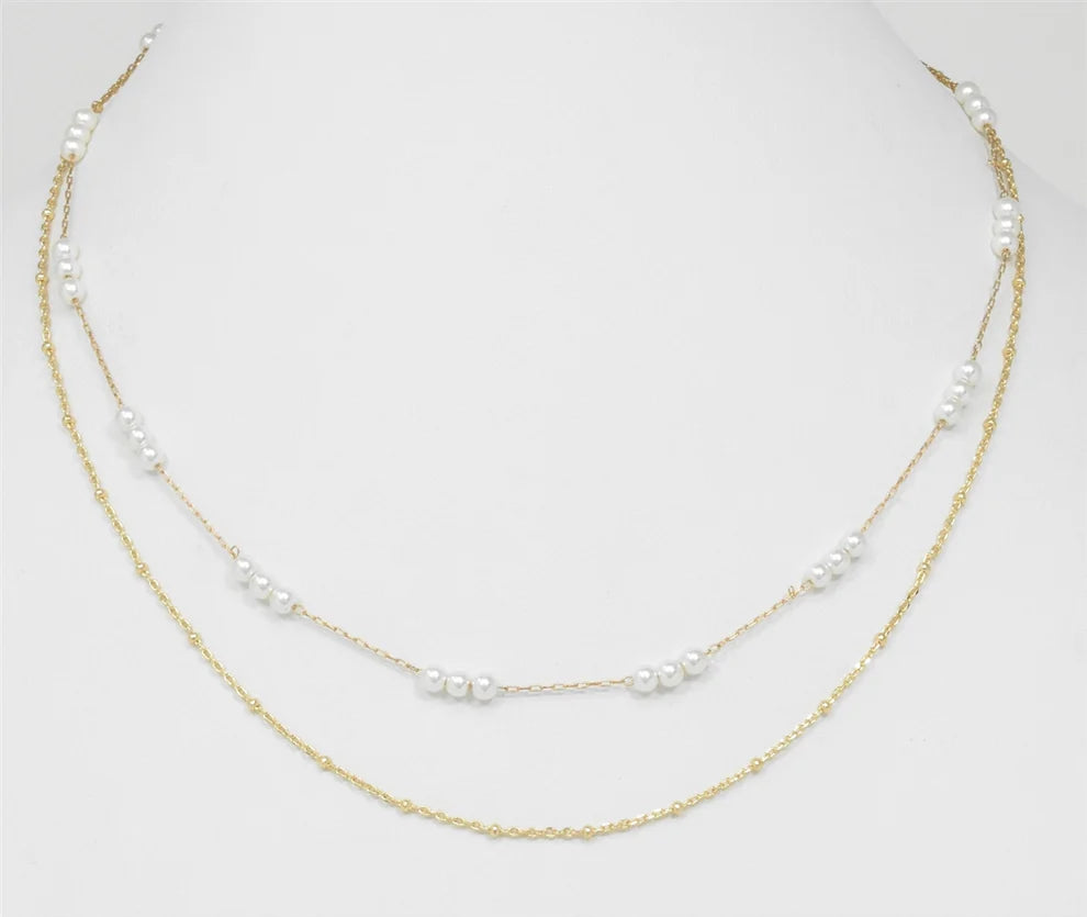 Gold Chain with Dainty Pearls Layered