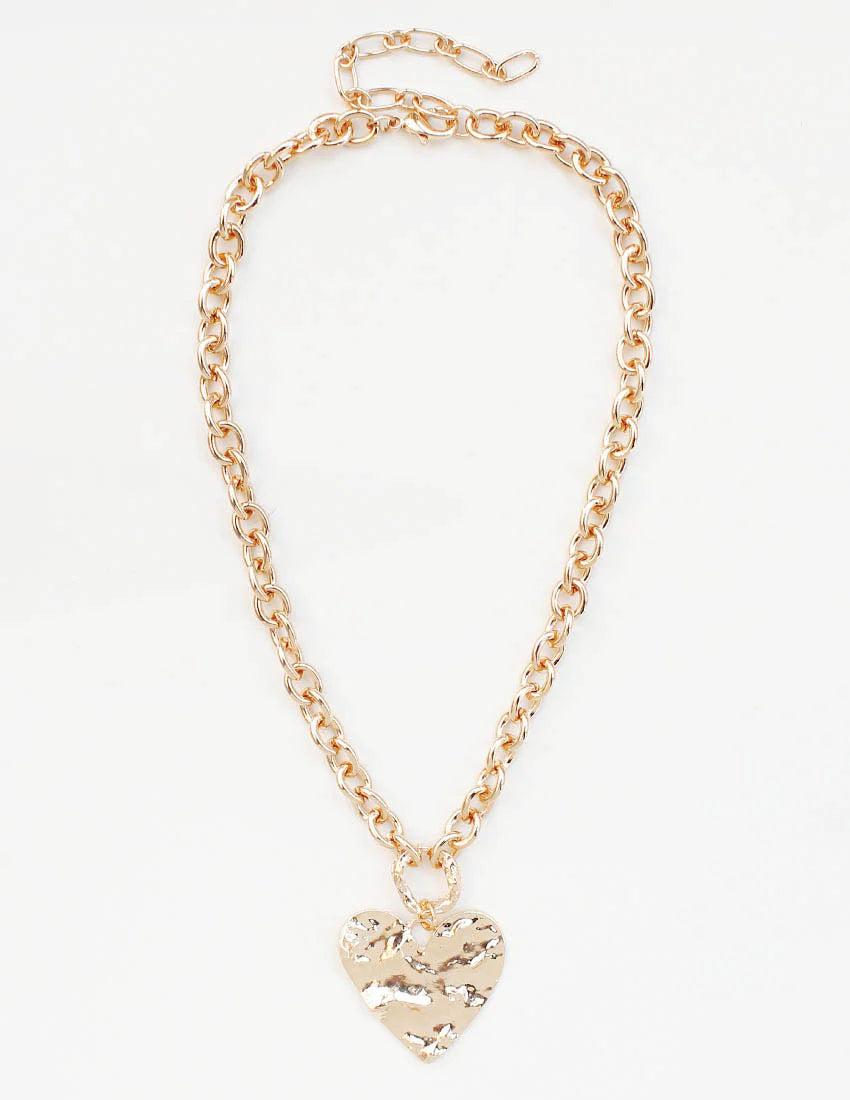 Gold Hammered Heart and Chain Layered