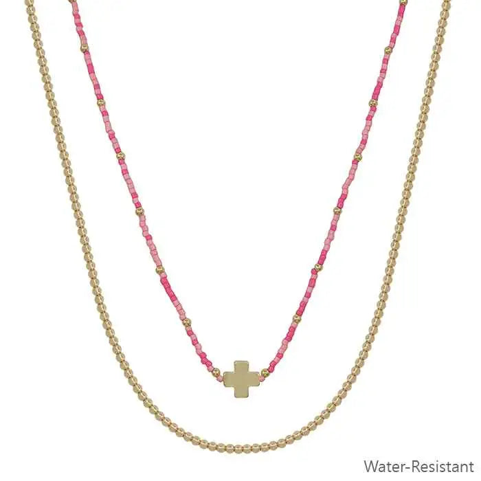 Pink and Gold Cross Beaded