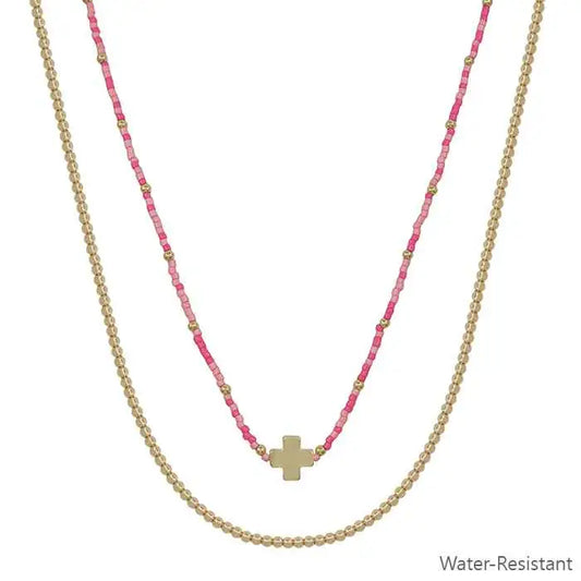Pink and Gold Cross Beaded