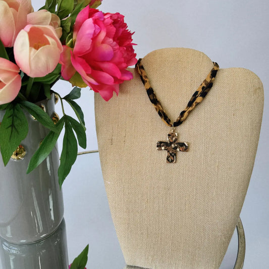 Cross Leopard Scarf Necklace
