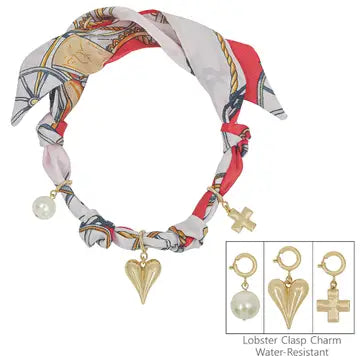 Scarf Necklace Red Pearl Bow