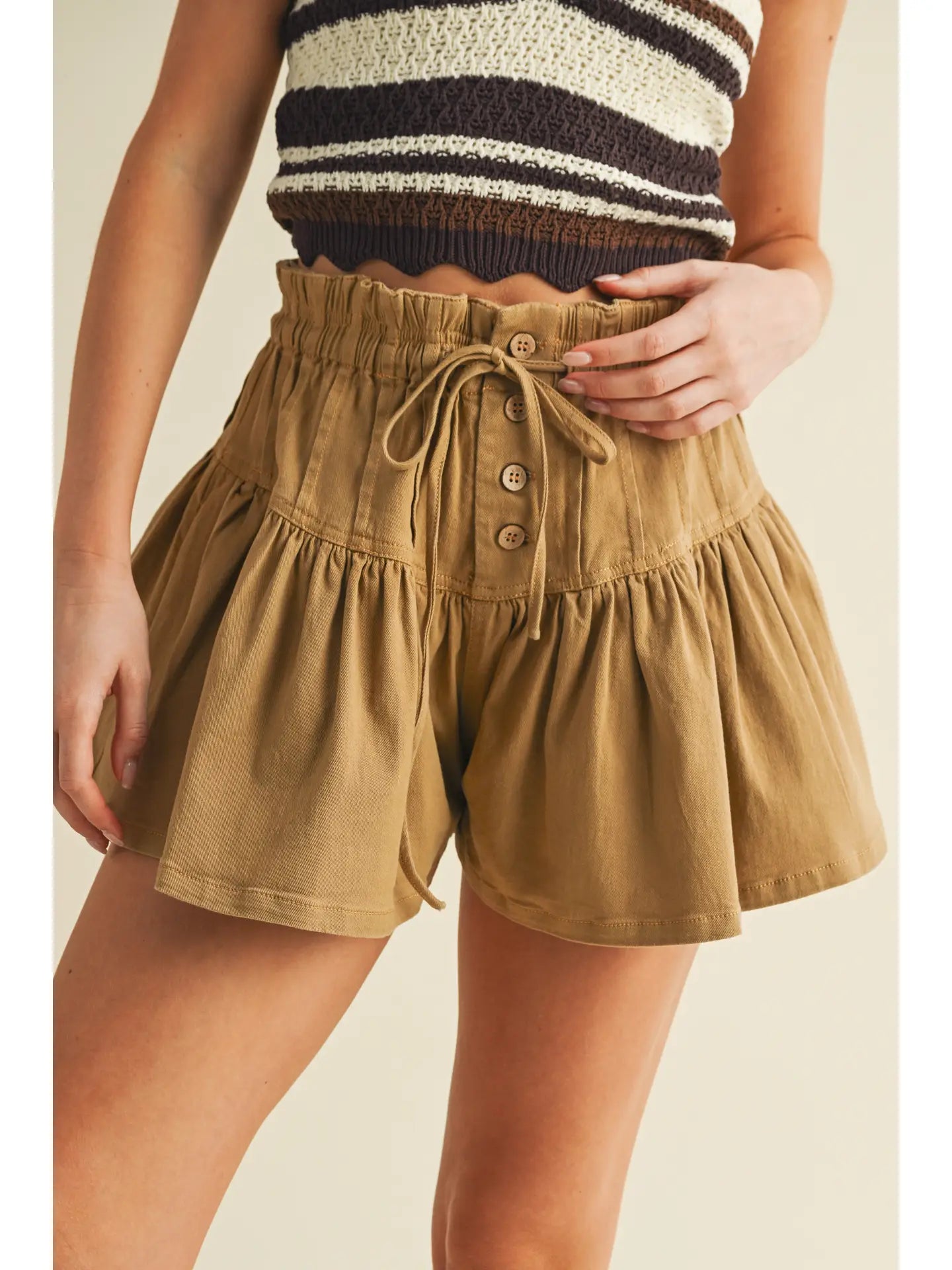 Tan Frilled Shorts