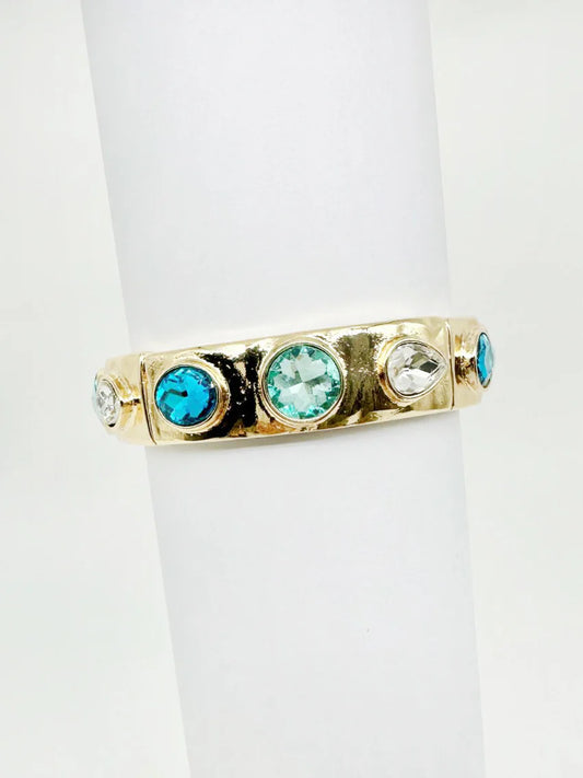 Gold Stretch Bangle with Oval Turquoise Crystal