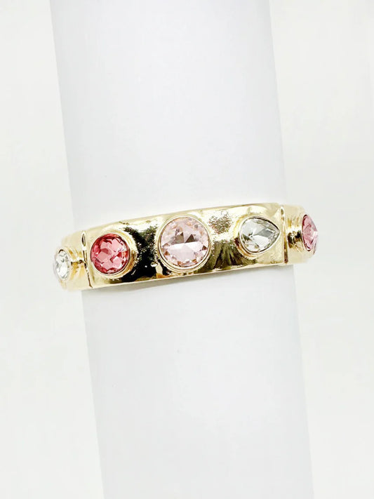 Gold Stretch Bangle with Oval with pink