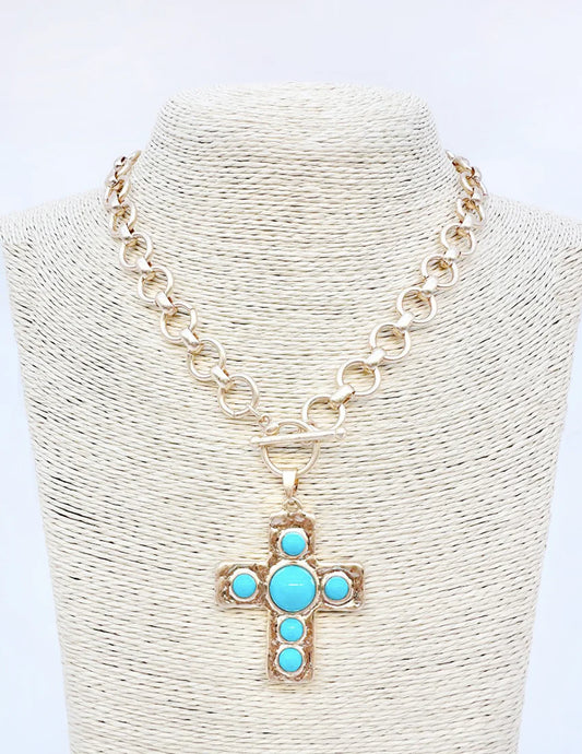 Gold Circle Chain Turqouise Accents