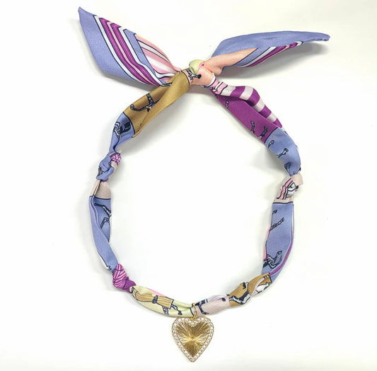 Scarf Necklace Purple with gold rinestones