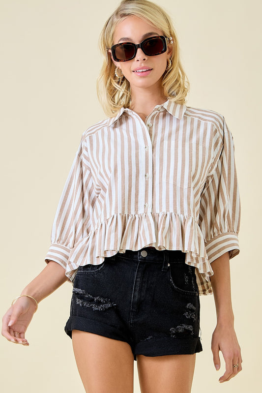 Mocha Stripe Button down