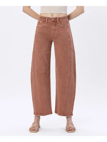 High Rise Copper Color Twist Barrel Jeans