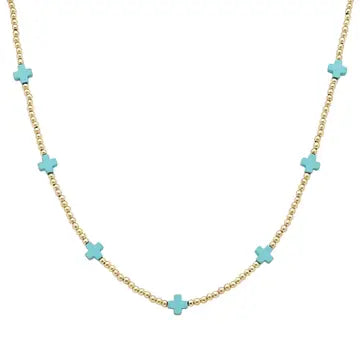 Gold Beaded Teal Cross