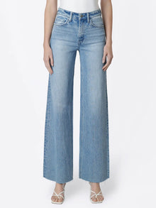High Rise Clean Cut Raw Hem Wide Jeans