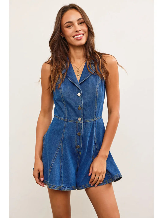 Flounce Denim Romper