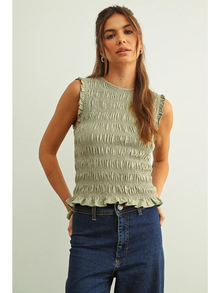 Sage Smocked Top