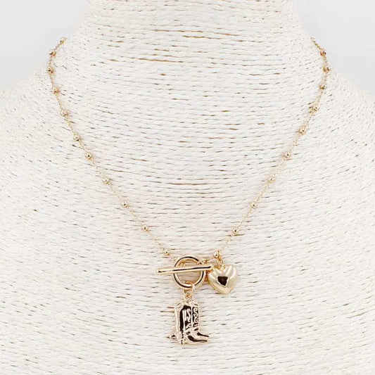 Gold Chain with Gold Cowboy Boot and Heart