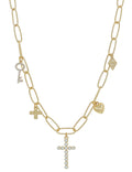 Cross, Bow, Key Charm Necklace