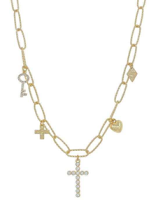Cross, Bow, Key Charm Necklace