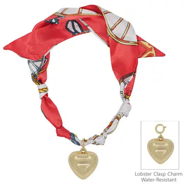 Red and White Scarf Necklace Puffy Heart