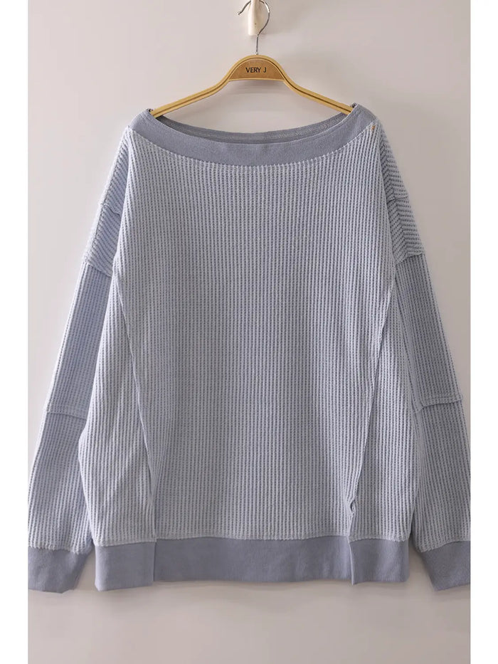 Blue Waffle Knit Top