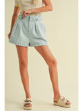 Pleated Denim Shorts