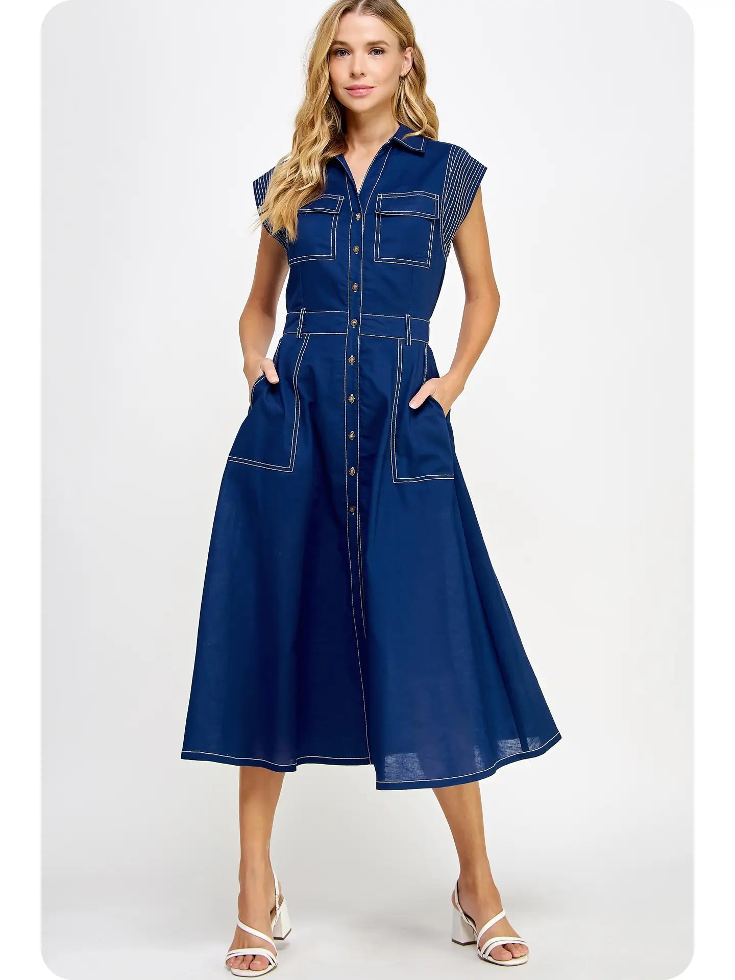 Top Stitch Midi Dress