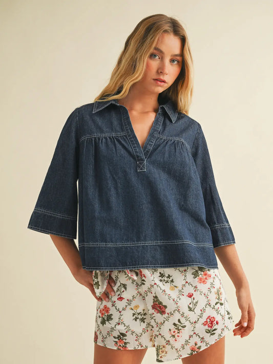 V-neck Denim Top