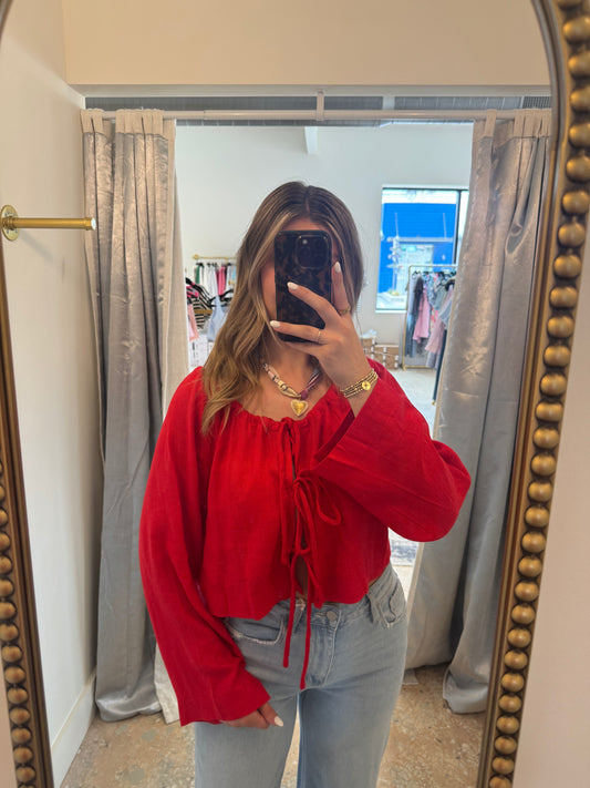 Red Linen Blouse