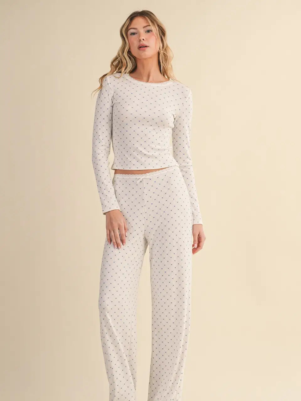 Heart Print Pointelle Lounge Set