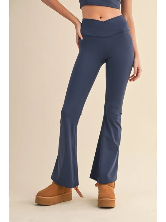 Navy Crossover Flare Leggings