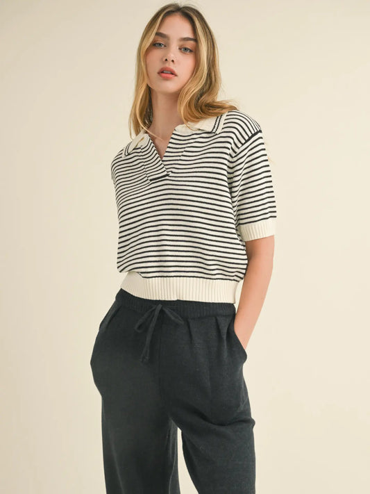 Stripe Collard Knitted Top