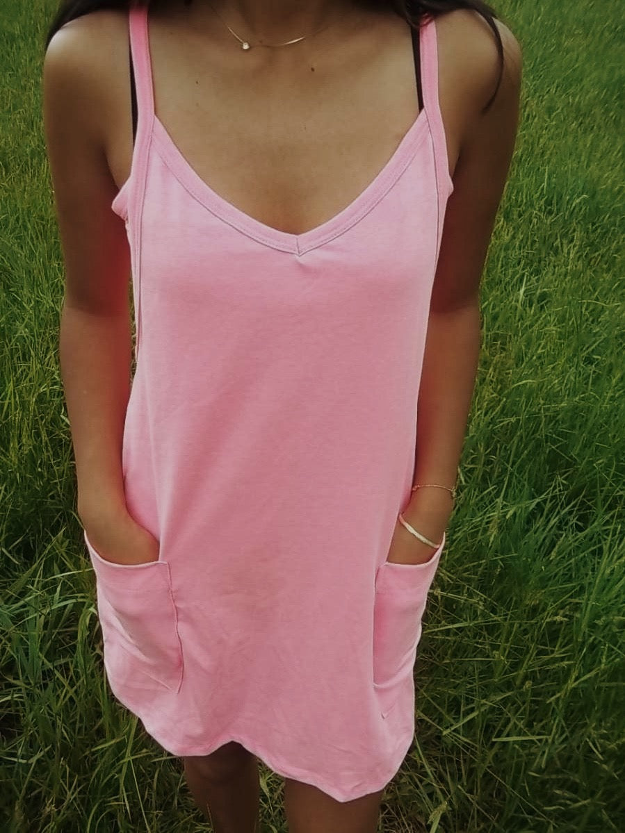 Pink Solid Mini Dress