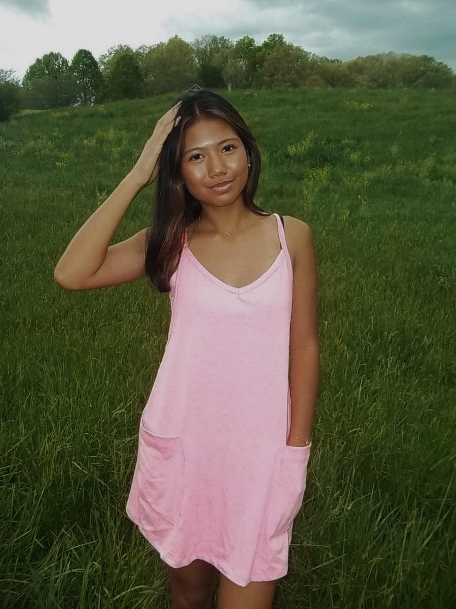Pink Solid Mini Dress