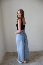 Pleated Wide Leg Denim