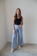 Pleated Wide Leg Denim