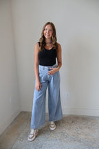 Pleated Wide Leg Denim