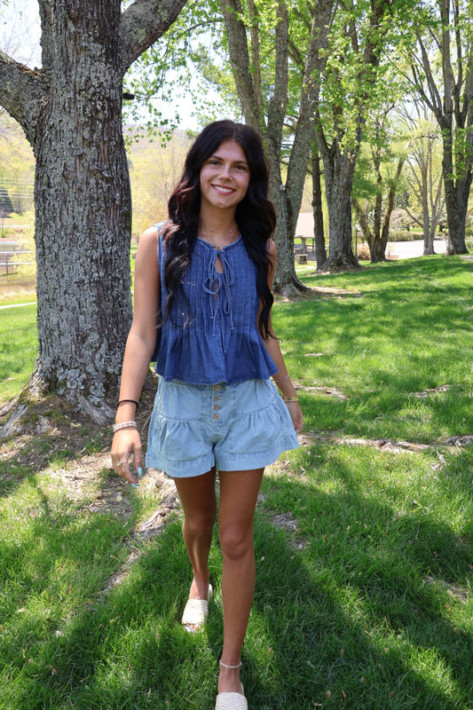 Morgan Denim Tie Top