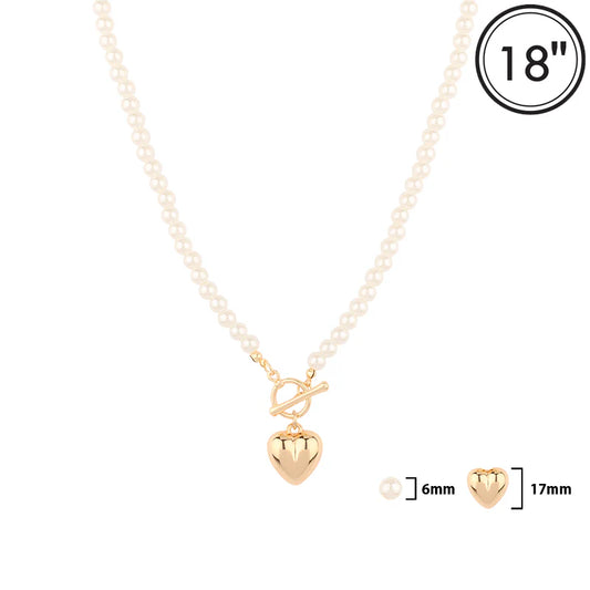 Pearl Beaded with Gold Puffy Heart