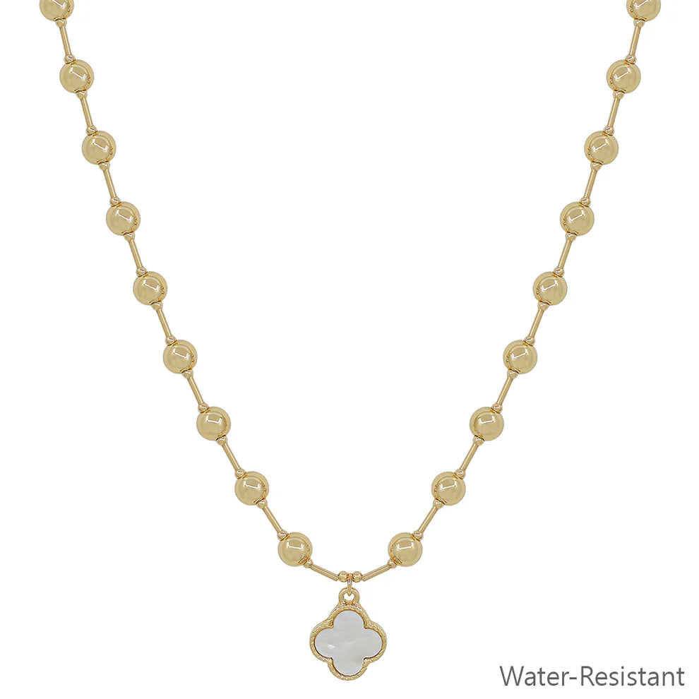 Water Resistant 6MM Gold Beaded Chain with Clover